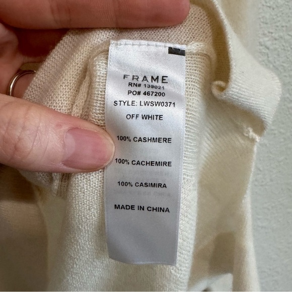 Frame Womens Medium 100% Cashmere Crew Neck Off White Casual Minimalist Sweater - Picture 4 of 11